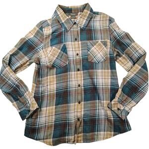 Natural Reflections Men's Brown Blue Plaid Double Breasted Button Up Size M